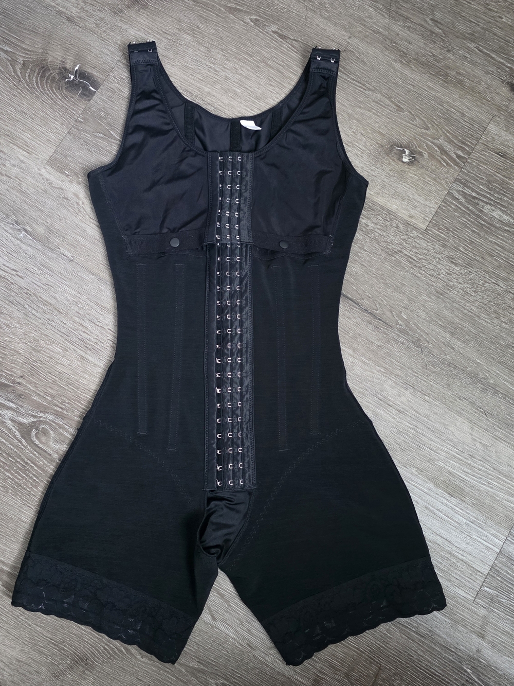 Black Full-Body Shapewear Romper with Front Hook Closure Size S